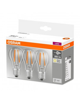 Osram Base átlátszó üveg búra/7W/806lm/2700K/E27/dobozos LED körte izzó 3 db