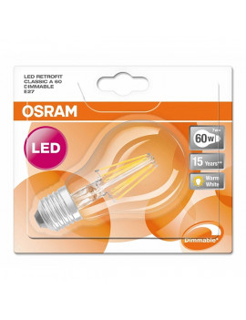Osram Superstar átlátszó üveg búra/7W/806lm/2700K/E27  szabályozható LED körte izzó