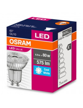 Osram Value PAR16 üveg ház/6,9W/575lm/4000K/GU10/230V/hideg fehér/60fok LED spot izzó