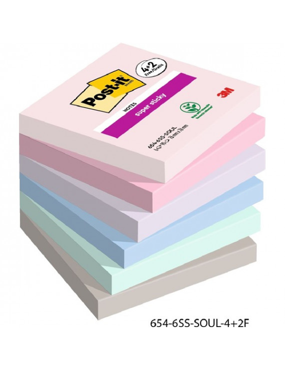 Post-it Super Sticky Soulful 76x76mm  90lapos 4+2db  vegyes jegyzettömb