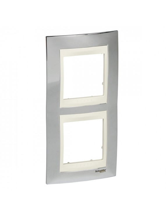 Schneider MGU66.004V.510 Unica Plus krém betéttel fém-fényes króm függőleges kettes keret