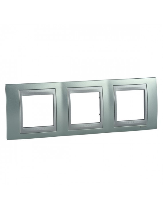 Schneider MGU66.006.094 Unica Top alumínium betéttel fluorzöld vízszintes hármas keret