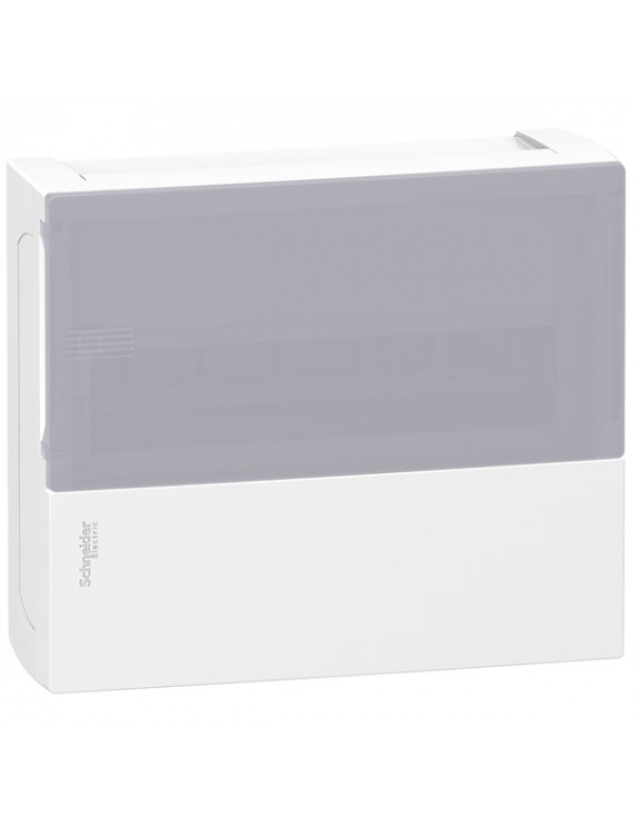 Schneider MIP12112T MINI PRAGMA 1x12 modul/PEN sín/tejüveg/átlátszó ajtó/fehér falon kívüli kiselosztó