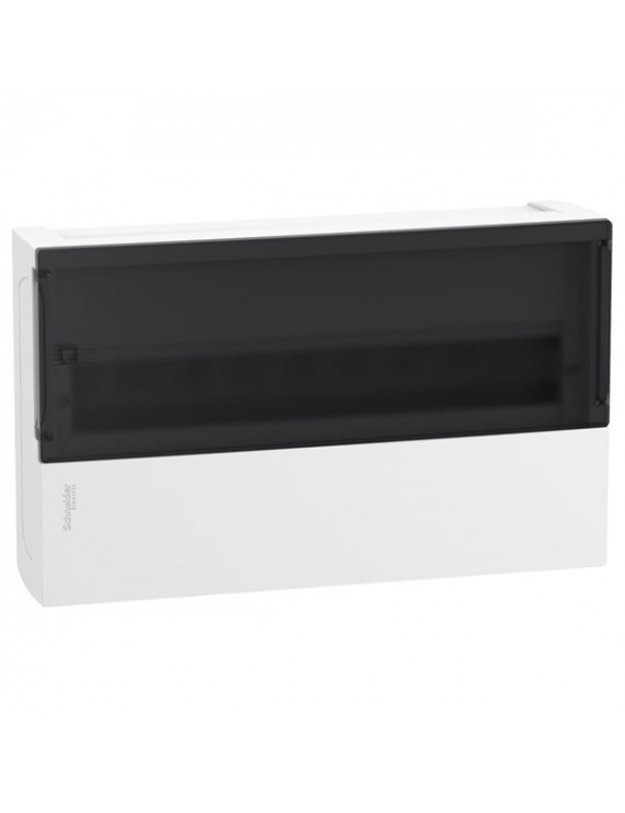 Schneider MIP12118S MINI PRAGMA 1x18 modul/PEN sín/füstszínű átlátszó ajtó/fehér falon kívüli kiselosztó
