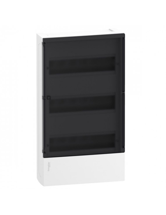Schneider MIP12312S MINI PRAGMA 3x12 modul/PEN sín/füstszínű átlátszó ajtó/fehér falon kívüli kiselosztó
