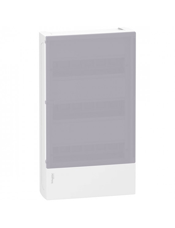 Schneider MIP12312T MINI PRAGMA 3x12 modul/PEN sín/tejüveg/átlátszó ajtó/fehér falon kívüli kiselosztó