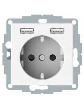 Schneider MTN2366-0319 MERTEN GYV/kettős USB töltővel/rugós bekötés/16A /2.4A/polárfehér 2P+F aljzat