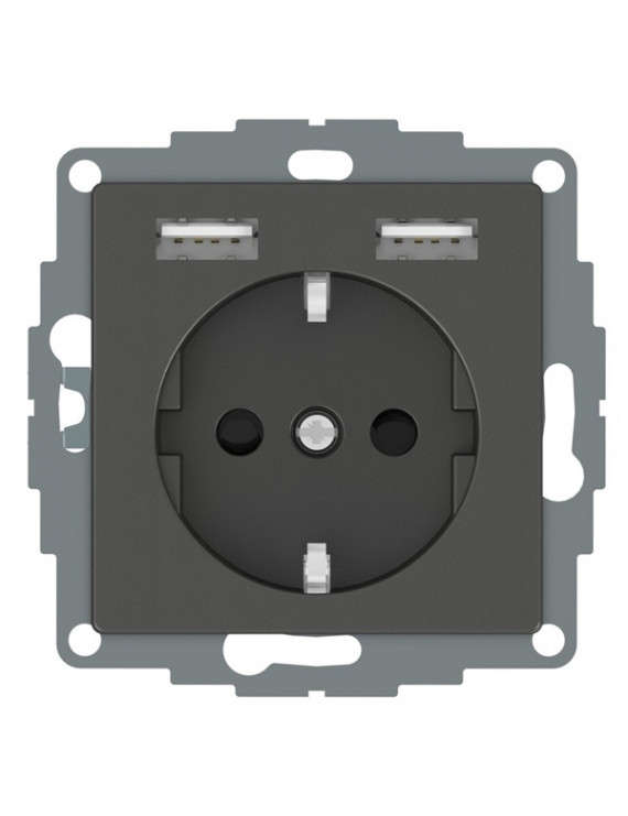 Schneider MTN2366-0414 MERTEN GYV/kettős USB töltővel/rugós bekötés/16A /2.4A/antracit 2P+F aljzat