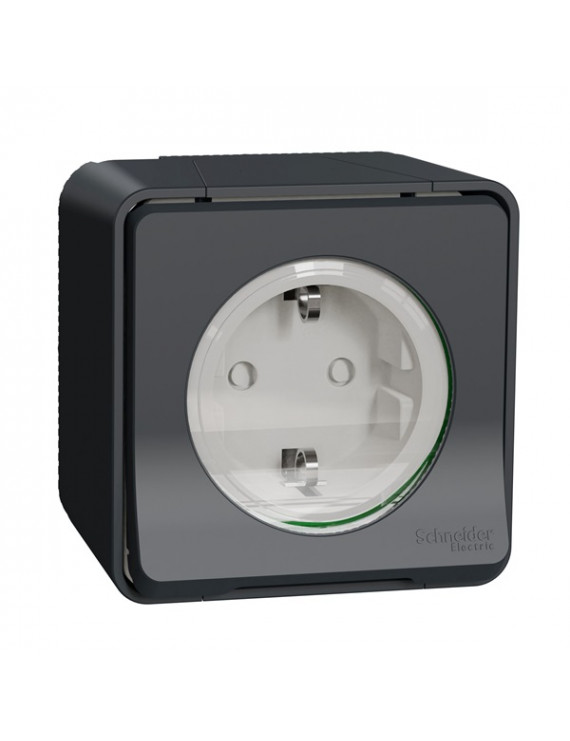 Schneider MUR36034 MUREVA Styl GYV/csapófedéllel/rugós/komplett/antracitszürke 2P+F csatlakozóaljzat