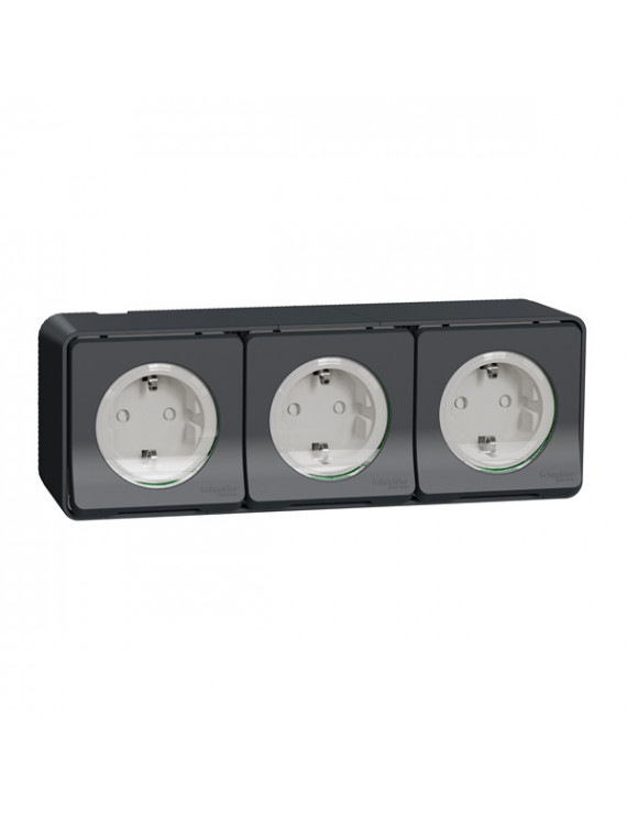 Schneider MUR36038 MUREVA Styl GYV/csapófedéllel/rugós/komplett/antracitszürke 3x2P+F csatlakozóaljzat