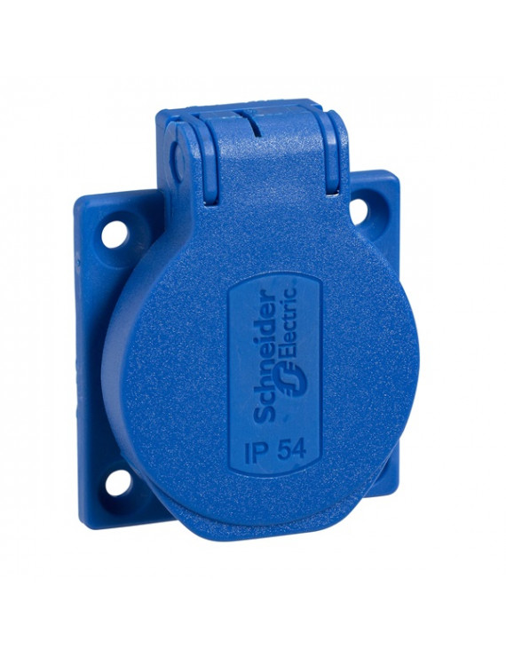 Schneider PKS52B PRATIKA 2P+F/50x50/oldalsó meghúzással/IP54/kék német háztartási aljzat