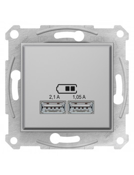 Schneider SDN2710260 SEDNA 2.1A/A+A/alumínium dupla USB töltő