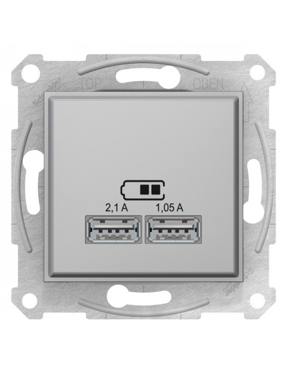 Schneider SDN2710260 SEDNA 2.1A/A+A/alumínium dupla USB töltő