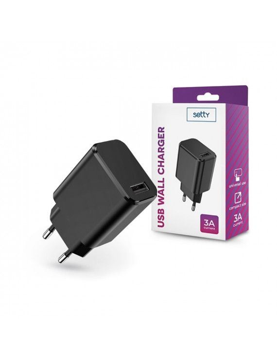 Setty TF-0142 USB - Setty USB Wall Charger - 5V/3A - fekete hálózati töltő adapter