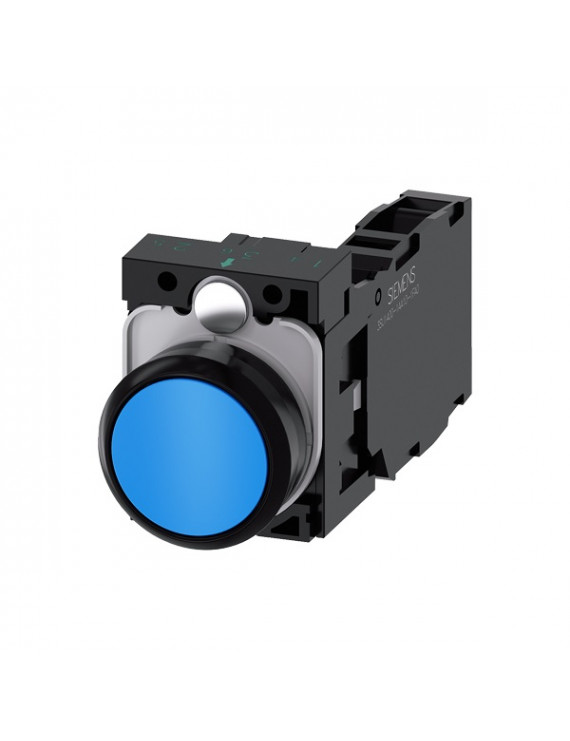 Siemens 3SU1100-0AB50-1FA0 kék 1NO+1NC csavaros visszaugró IP69k komplett nyomógomb