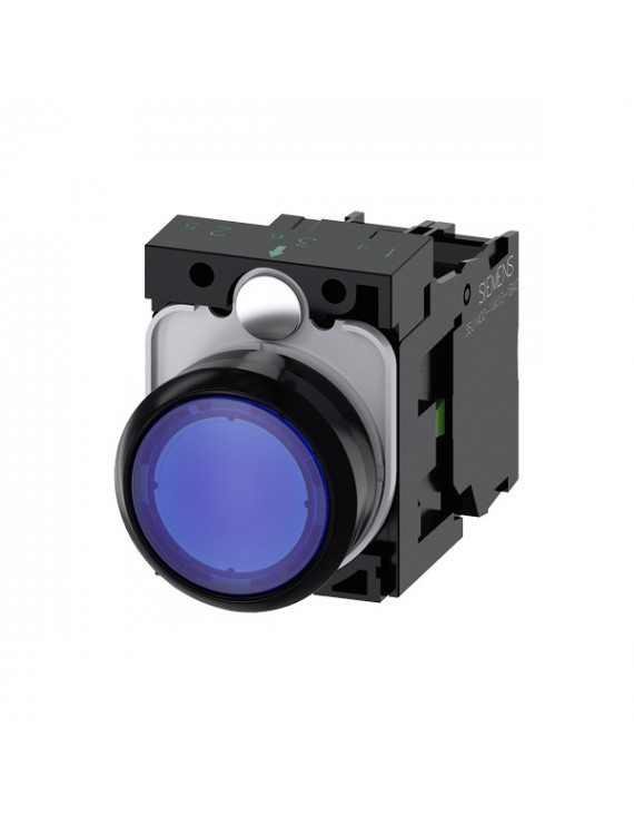 Siemens 3SU1102-0AB50-1BA0 visszaugró kék 24V AC/DC 1NO IP69k komplett világítós nyomógomb