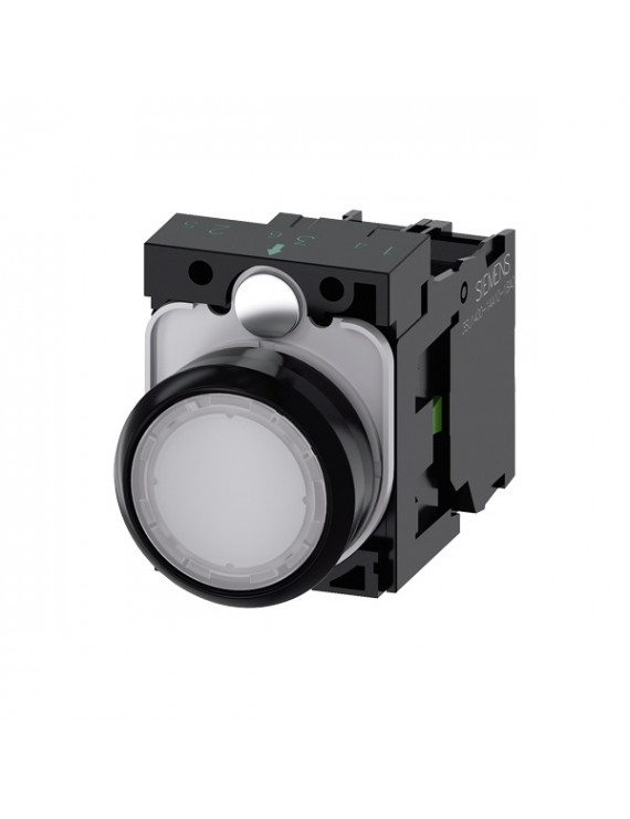 Siemens 3SU1102-0AB60-1BA0 visszaugró fehér 24V AC/DC 1NO IP69k komplett világítós nyomógomb