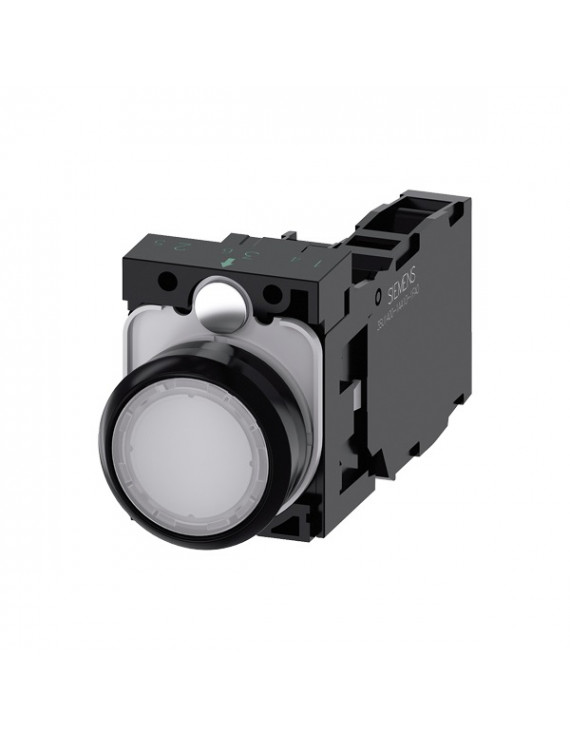 Siemens 3SU1102-0AB60-1FA0 visszaugró fehér 24V AC/DC 1NO+1NC IP69k komplett világítós nyomógomb