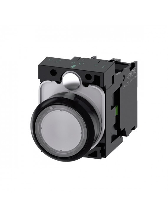Siemens 3SU1102-0AB70-1BA0 Átlátszó fehér 24V AC/DC 1NO IP69k komplett világítós nyomógomb