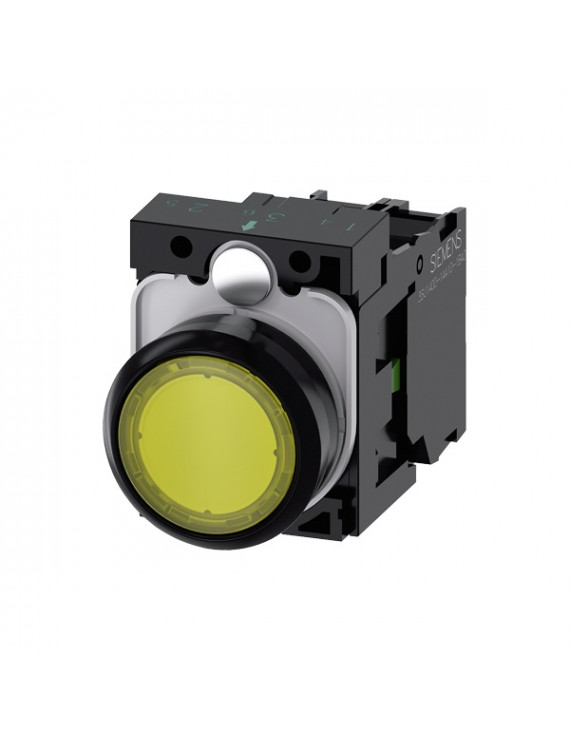 Siemens 3SU1106-0AB30-1BA0 sárga 230V AC 1NO IP69k komplett világítós nyomógomb