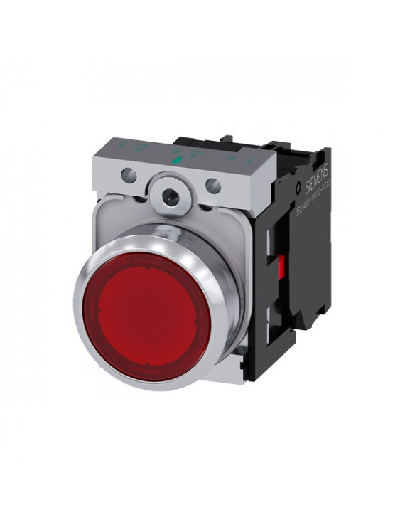 Siemens 3SU1152-0AB20-1CA0 fém visszaugró IP69k komplett piros 24V AC/DC 1NC IP69k világítós nyomógomb