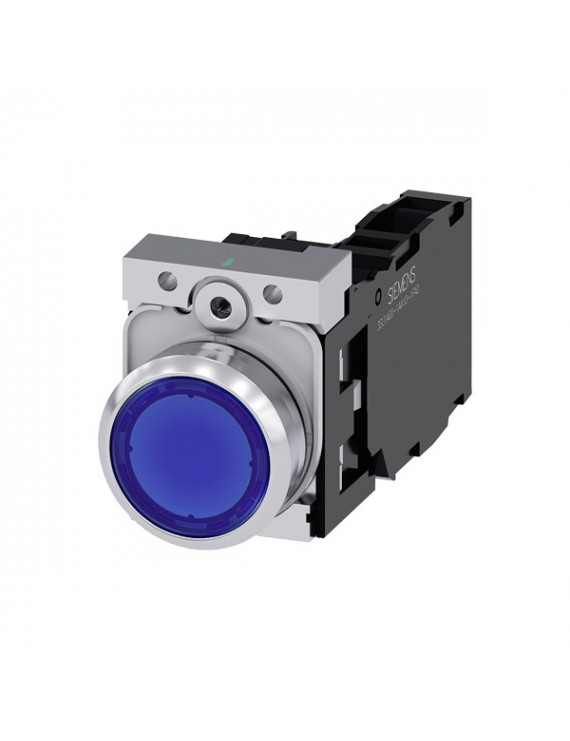 Siemens 3SU1152-0AB50-1FA0 fém visszaugró IP69k komplett kék 24V AC/DC 1NO+1NC IP69k világítós nyomógomb