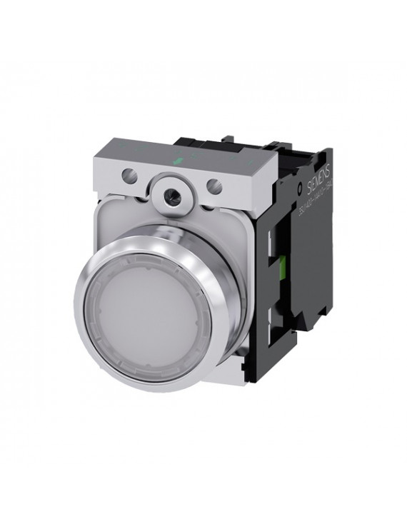 Siemens 3SU1152-0AB60-1BA0 fém visszaugró IP69k komplett fehér 24V AC/DC 1NO IP69k világítós nyomógomb