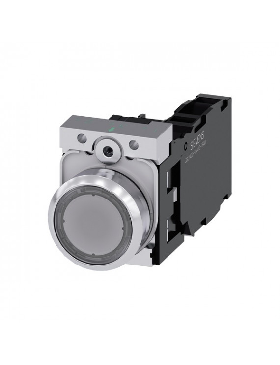Siemens 3SU1152-0AB70-1FA0 fém visszaugró IP69k komplett átlátszó fehér 24V AC/DC 1NO+1NC IP69k világítós nyomógomb
