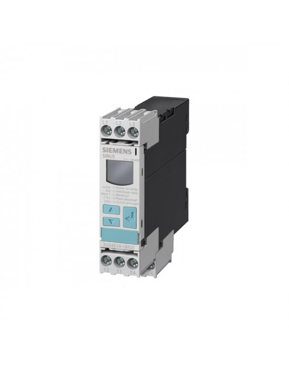 Siemens 3UG4615-1CR20 fázis sorrend/ fázis hiba/ asszimetria/ feszültség csökkenés/ túlfeszültség. 0.1…20s késleltetés/