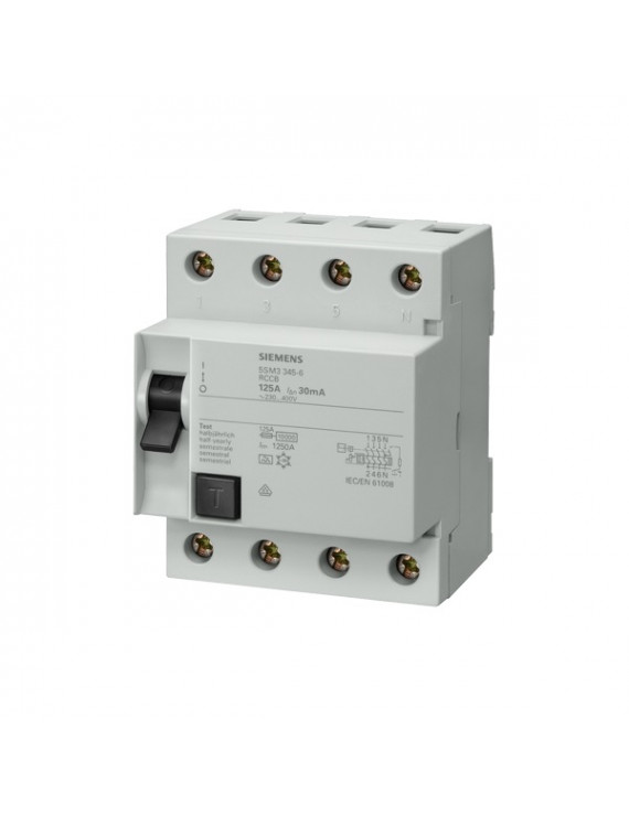 Siemens 5SM3445-6 ÁVK A 125A 4P 100MA 4 modul