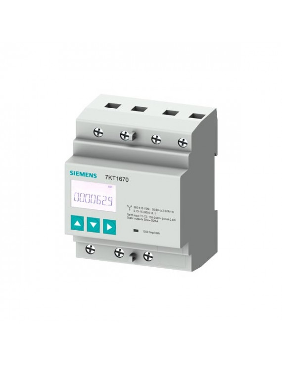 Siemens 7KT1671 SENTRON KT PAC1600/LCD/L-L: 400 V/L-N: 230 V/80 A/3-fázis/S0 + MID/kalapsínre fogyasztásmérő