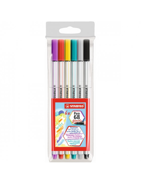Stabilo Pen 68 brush 6db-os vegyes színű ecsetfilc