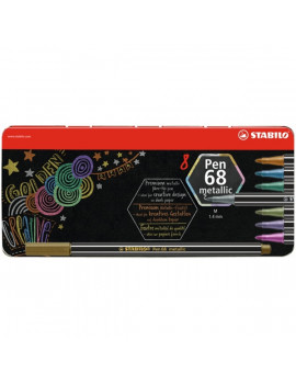 Stabilo Pen 68 metallic fémdobozos 8db-os vegyes színű filctoll készlet