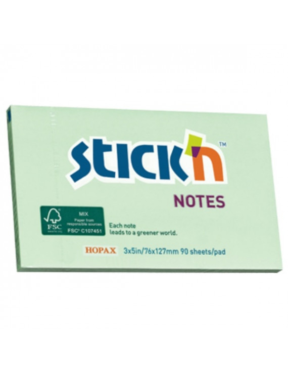 Stick`N 76x127mm 90lap környezetbarát pasztell zöld jegyzettömb