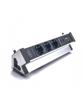 TOO DPS-113-3S IP20,3x 2P+F,2x USB-A,RJ45,HDMI,színes csomagolás,ezüst asztalra rögzíthető elosztó