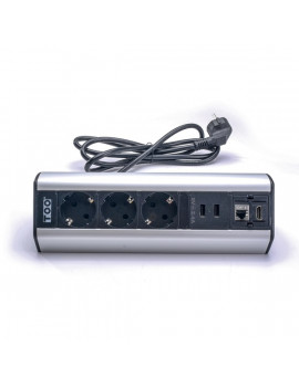 TOO DPS-114-3S IP20,3x 2P+F,2x USB-A,RJ45,HDMI,színes csomagolás,ezüst asztalra rögzíthető elosztó
