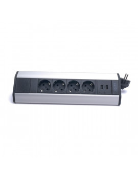 TOO VPS-317-4S IP20, 4x 2P+F, 2x USB-A, ezüst asztalra rögzíthető elosztó