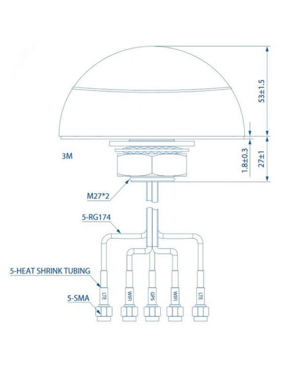 Teltonika PR1KCO28 combo MIMO Moblie/GNSS/WiFi SMA tető antenna