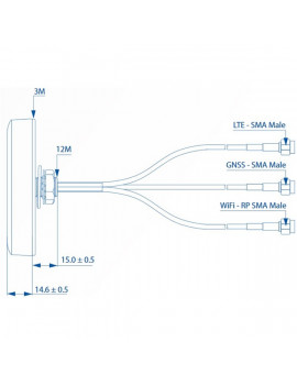 Teltonika PR1KCS28 combo SISO Mobile/GNSS/WiFi SMA tető antenna